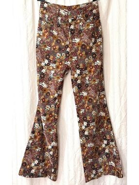 70s Inspired Cider Fall Floral Corduroy Flared Pants Size S #boho #darkfloral